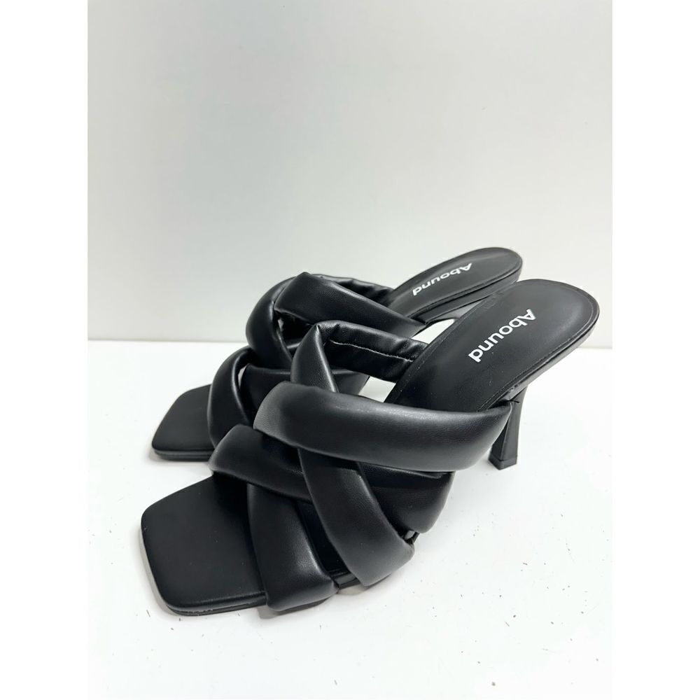 Abound Sandals Size 6.5 Black Square Toe Woven Slip On High Heels - Picture 3 of 8